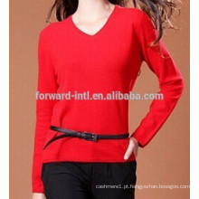 Camisola feminina de cashmere v-neck